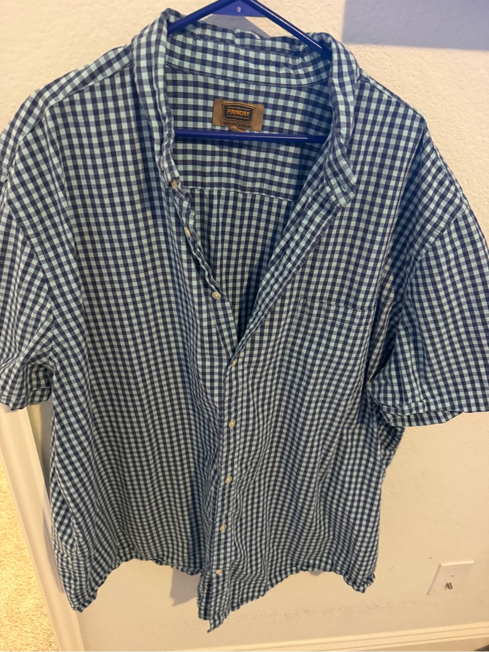 The Foundry Supply Co. Blue and White Gingham Short-Sleeve Button-Down Shirt